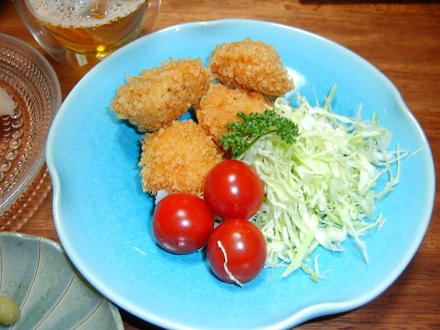 ホタテ貝柱のお造りとフライ
