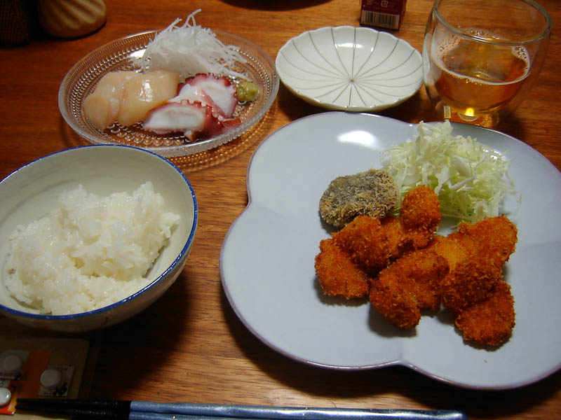 ホタテのフライとお造り