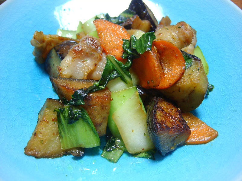 なすと豚バラのカレー炒め