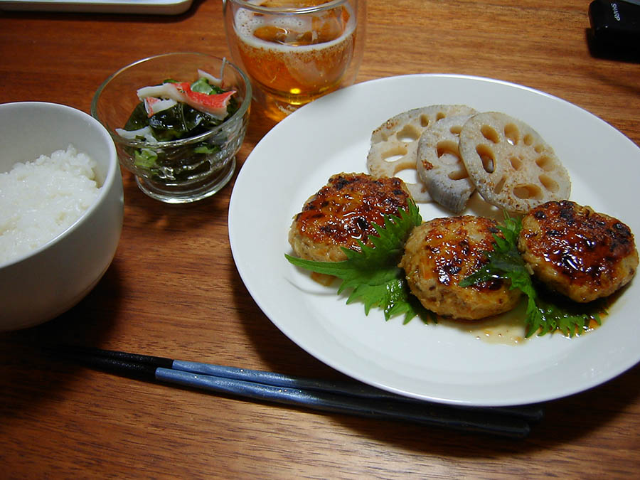 れんこんステーキと鶏肉のつくね焼き