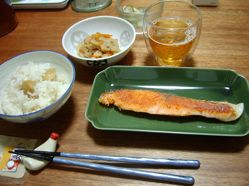 鮭のムニエルと栗ご飯