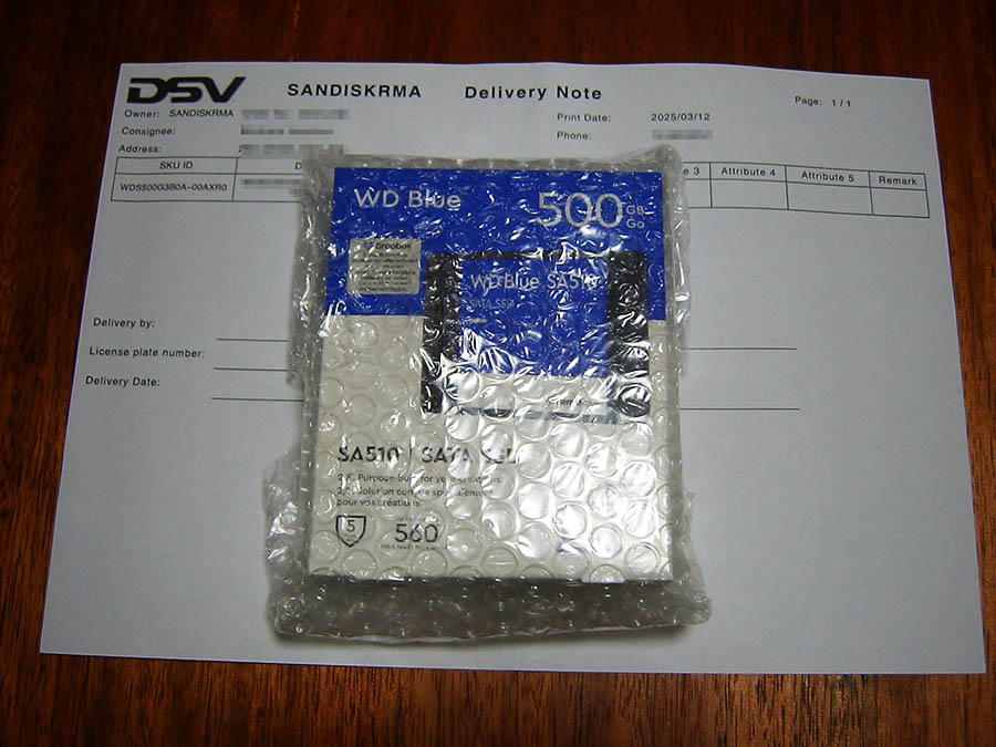保証交換品のWD Blue SA510が届いた