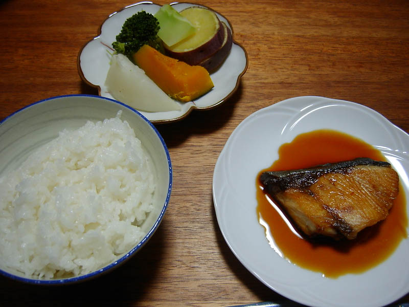 野菜の蒸篭蒸しとブリの照り焼き