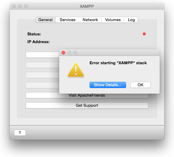 Error starting 'XAMPP' stack