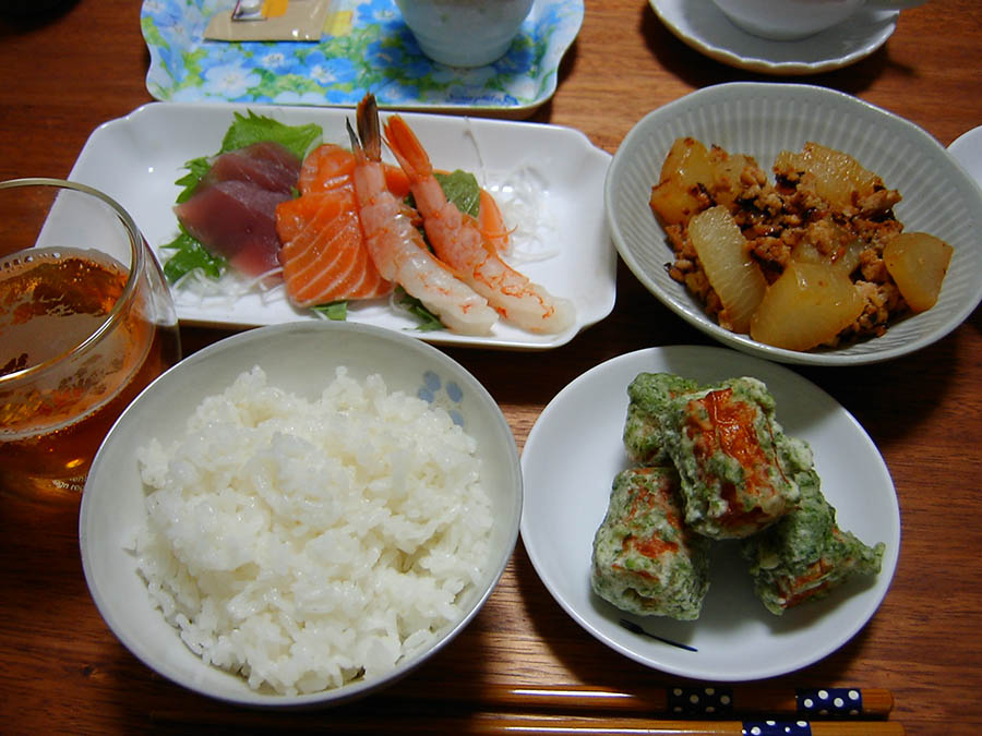 お造りとちくわの磯辺揚げ